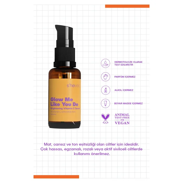 She Vec Glow Me Like You Do Vitamin C + Ferulic Acid Leke Karşıtı Yüz Serumu 30 ml - Görsel 5