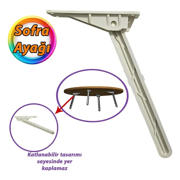 GLASWEN Katlanabilir Beyaz Yer Sofra Ayağı Katlanır Yer Sofrası Sini Altı Plastik Ayak 22 Cm - Görsel 6
