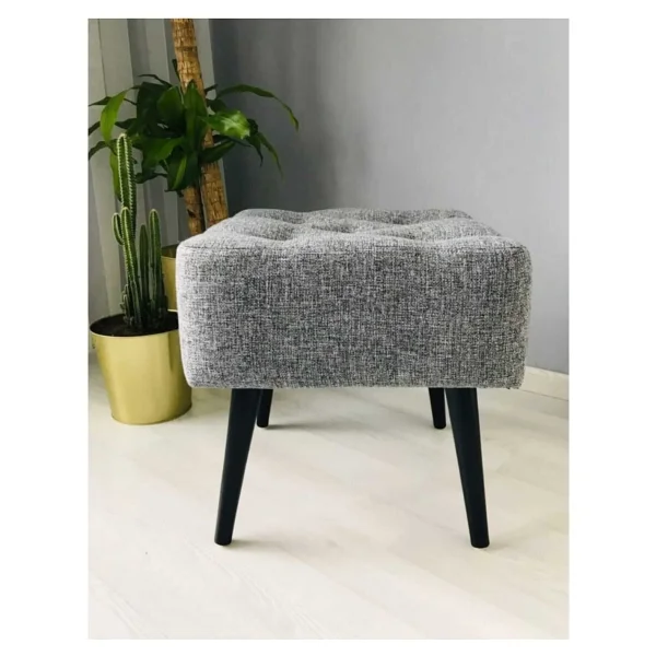BEYLERBEYİ Artego Geniş Oturum Alanlı Siyah Ağaç Ayak Gri Kare Puf Bench - Görsel 3