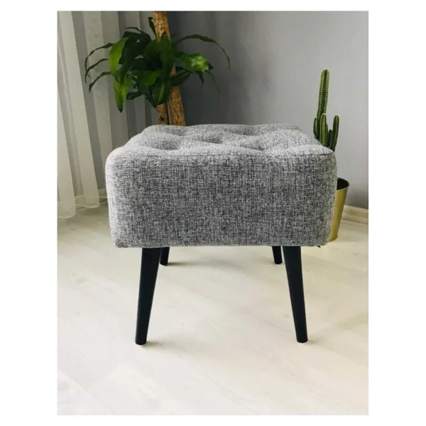 BEYLERBEYİ Artego Geniş Oturum Alanlı Siyah Ağaç Ayak Gri Kare Puf Bench - Görsel 2