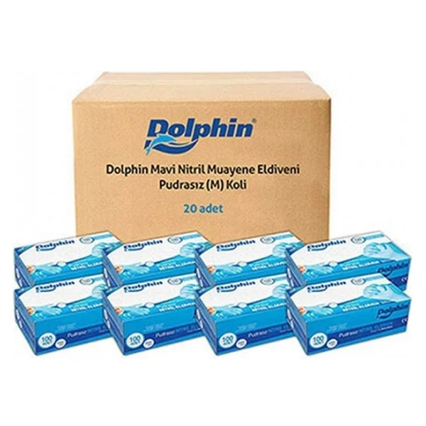 Dolphin Mavi Nitril Eldiven Pudrasız (M) 20 Pk x 100 'lü (Koli) - M - Görsel 3
