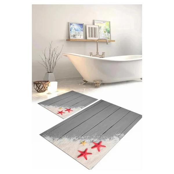 Napoli Home Dijital Baskılı Yıkanabilir Modern Deniz Yıldızı Banyo Paspası Klozet Takımı, Klozet-72-Turkuaz, - Görsel 6