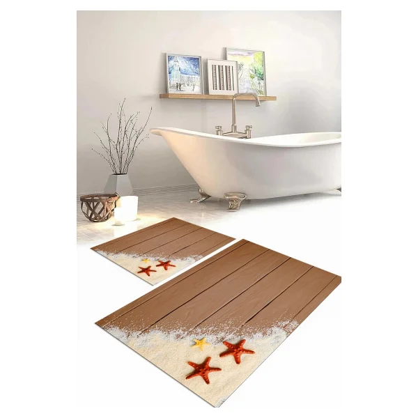 Napoli Home Dijital Baskılı Yıkanabilir Modern Deniz Yıldızı Banyo Paspası Klozet Takımı, Klozet-72-Turkuaz, - Görsel 7