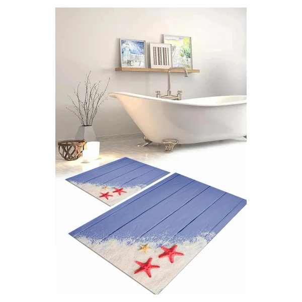 Napoli Home Dijital Baskılı Yıkanabilir Modern Deniz Yıldızı Banyo Paspası Klozet Takımı, Klozet-72-Turkuaz, - Görsel 9