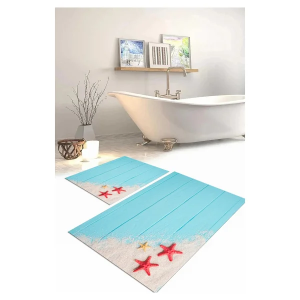 Napoli Home Dijital Baskılı Yıkanabilir Modern Deniz Yıldızı Banyo Paspası Klozet Takımı, Klozet-72-Turkuaz, - Görsel 10