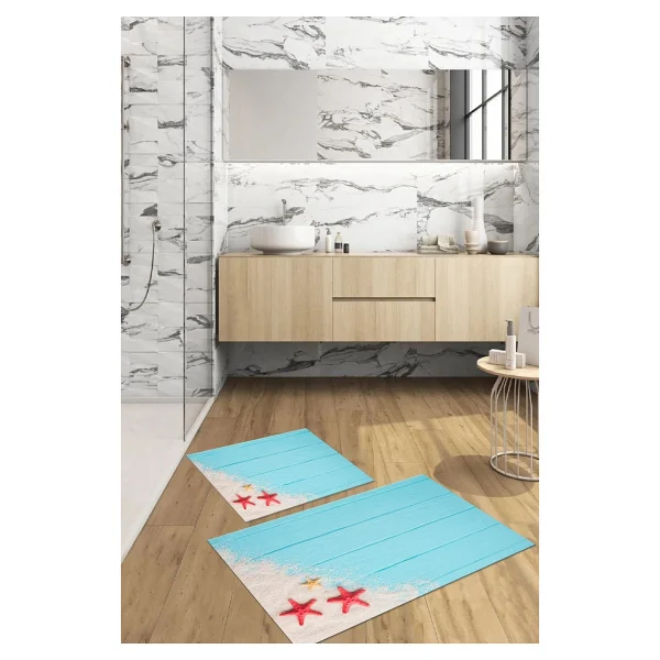 Napoli Home Dijital Baskılı Yıkanabilir Modern Deniz Yıldızı Banyo Paspası Klozet Takımı, Klozet-72-Turkuaz, - Görsel 2