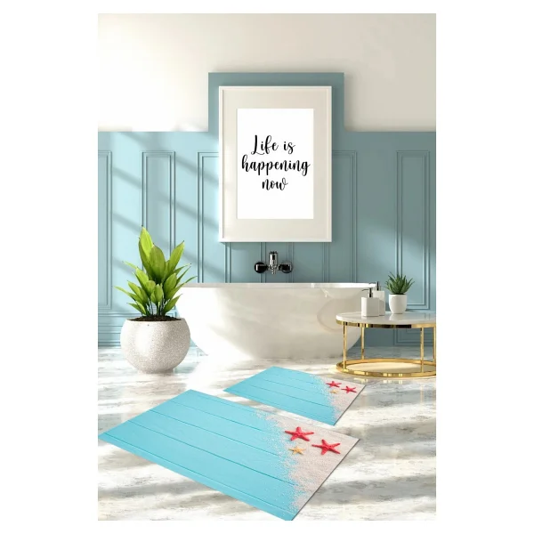 Napoli Home Dijital Baskılı Yıkanabilir Modern Deniz Yıldızı Banyo Paspası Klozet Takımı, Klozet-72-Turkuaz, - Görsel 4