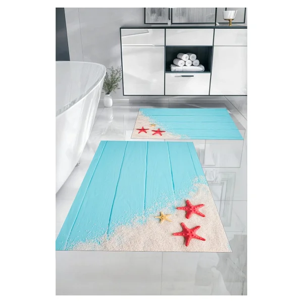 Napoli Home Dijital Baskılı Yıkanabilir Modern Deniz Yıldızı Banyo Paspası Klozet Takımı, Klozet-72-Turkuaz, - Görsel 5