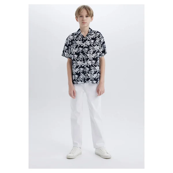DeFacto Oversize Geniş Kalıp Polo Yaka Desenli Kısa Kollu Gömlek Erkek Çocuk E2969A825SM - Lacivert-NV146 - 13 - 14 Yaş - Görsel 2