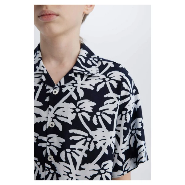 DeFacto Oversize Geniş Kalıp Polo Yaka Desenli Kısa Kollu Gömlek Erkek Çocuk E2969A825SM - Lacivert-NV146 - 13 - 14 Yaş - Görsel 5