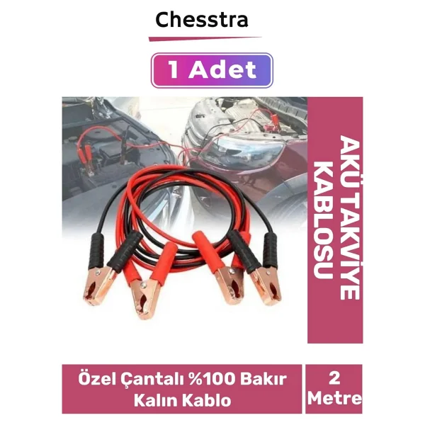 Premium Çantalı %100 Bakır Kalın Kablo 1200 Amper Güçlü Oto Akü Takviye Hızlı Şarj Kablosu 2 Metre - Görsel 4