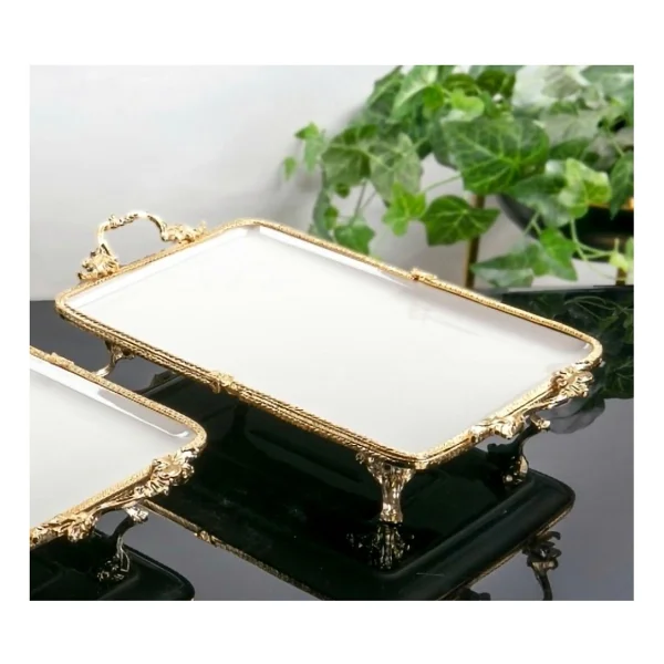 Güral Porselen Metal Çerçeveli Dikdörtgen Porselen Servis Tabağı 35 x 26 cm - 35 x 26 cm - Görsel 2