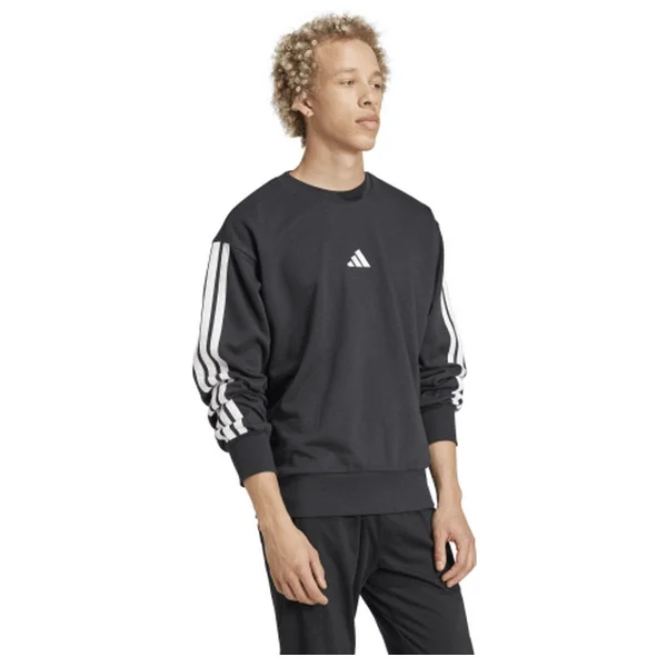 Adidas Essentials 3-Stripes French Terry JE6372 Siyah Erkek Sweatshirt - Görsel 3