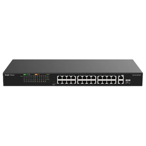 Ruijie Reyee RG-ES126FGS-P 24 Port PoE 2 Uplink + 1 SFP 370W Rackmount Switch - Görsel 2