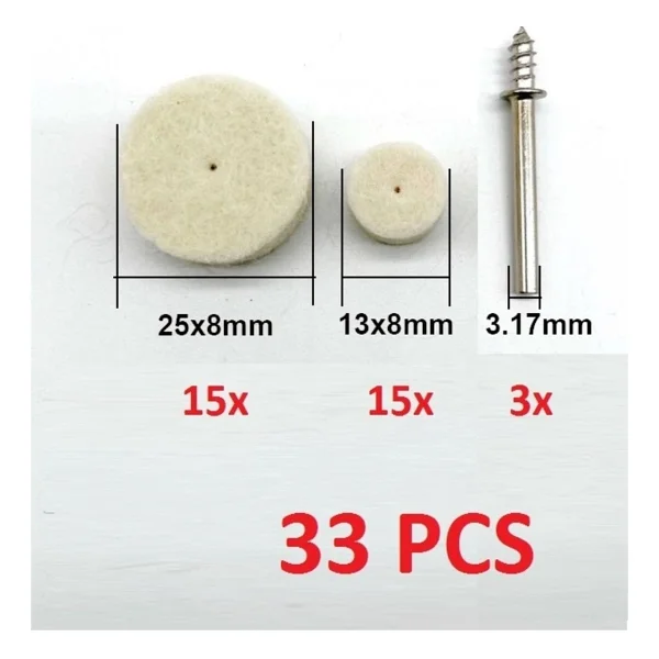 Depolife Polisaj Cila Parlatma Keçesi Yün Keçe Dremel Matkap Ucu 13mm Ve 25mm Toplam 33 Lü Set - Görsel 2