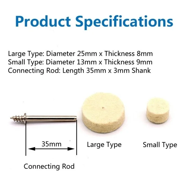 Depolife Polisaj Cila Parlatma Keçesi Yün Keçe Dremel Matkap Ucu 13mm Ve 25mm Toplam 33 Lü Set - Görsel 5