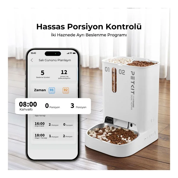 Petkit Yumshare Kameralı Çift Hazneli Akıllı Mama Kabı (Petkit Türkiye Garantili) - Beyaz - Görsel 9