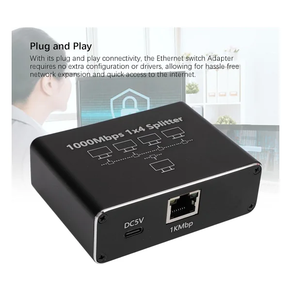 Coverzone 1 Gigabit Ethernet Anahtarı 4 Bağlantı Noktalı 1000Mbps, RJ45 1 ila 4 Ethernet Splitter, RJ45 LAN Ağ Anahtarı 1-2 Gigabit Ağ Bölücü, Bilgisayar, HUB, Anahtar, Yönlendirici ZR889 - Görsel 3