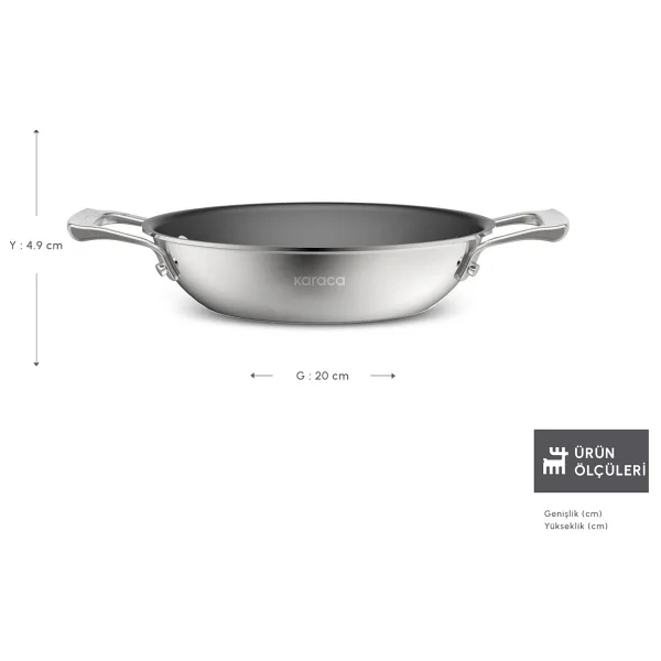 Karaca Plasma Steel 3Ply İndüksiyon Tabanlı 20 cm Çelik Sahan - Görsel 2