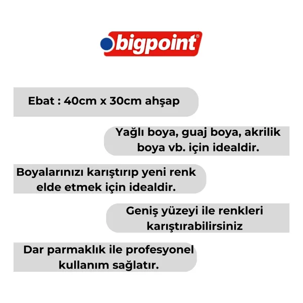 Bigpoint Ahşap Sanatsal Oval Palet, 40 Cm, Dayanıklı Ahşap Malzeme, Yağlı Boya Ve Akrilik Boya İçin Uygun - Görsel 2