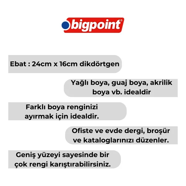 Bigpoint Sanatsal Godeli Palet, 24 cm x 16 cm, PS Plastik, Yağlı Boya, Guaj Boya ve Akrilik Boya İçin İdeal - Görsel 2