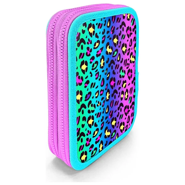 Coral High 11143 Renkli Leopar Desenli Çift Katlı Kalemlik - Görsel 5