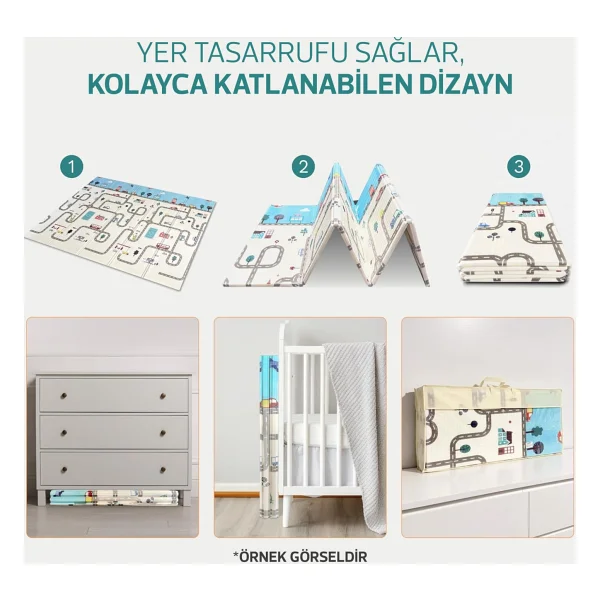 Twins Yogi Whales Katlanabilir Çift Taraflı Happy Oyun Matı 150x200x1cm - Görsel 7