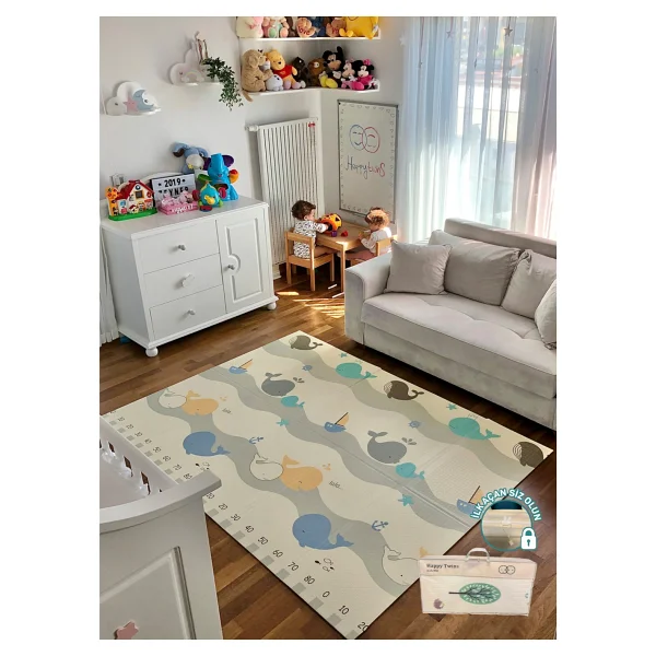 Twins Yogi Whales Katlanabilir Çift Taraflı Happy Oyun Matı 150x200x1cm - Görsel 3