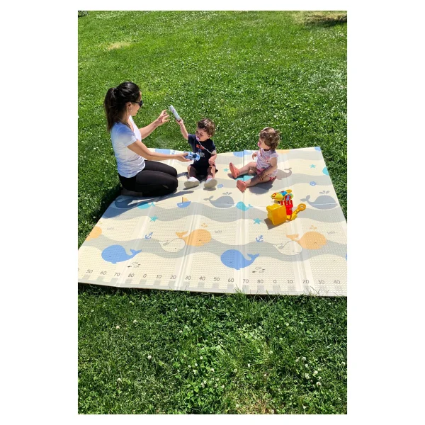 Twins Yogi Whales Katlanabilir Çift Taraflı Happy Oyun Matı 150x200x1cm - Görsel 4