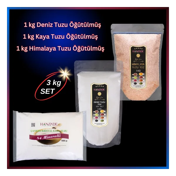 Hanzade Bitkisel Doğal Tuz Seti (Çankırı Kaya Tuzu + Himalaya Tuzu + Deniz Tuzu) (Toz Öğütülmüş, 1 kg x 3'lü Set) - 3 kg - Görsel 6