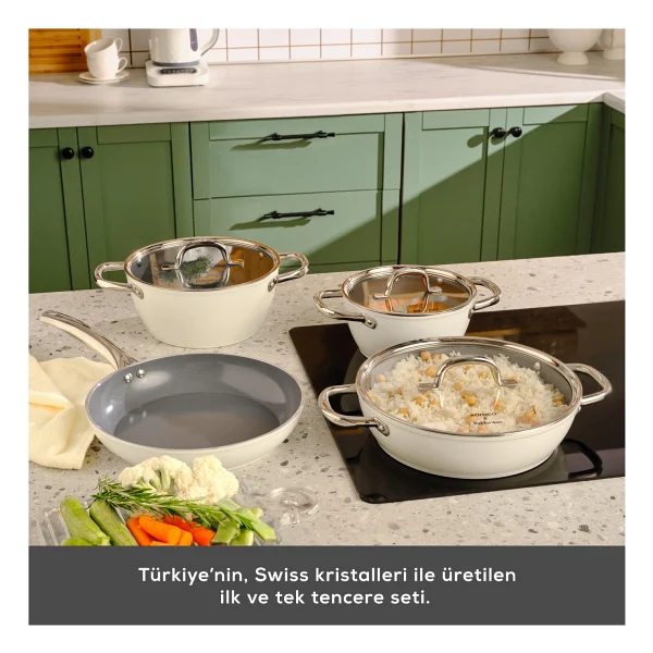 Karaca X Refika Birgül Swiss Crystal Creamy Metal Kulplu 18 cm Sütlük - Görsel 5