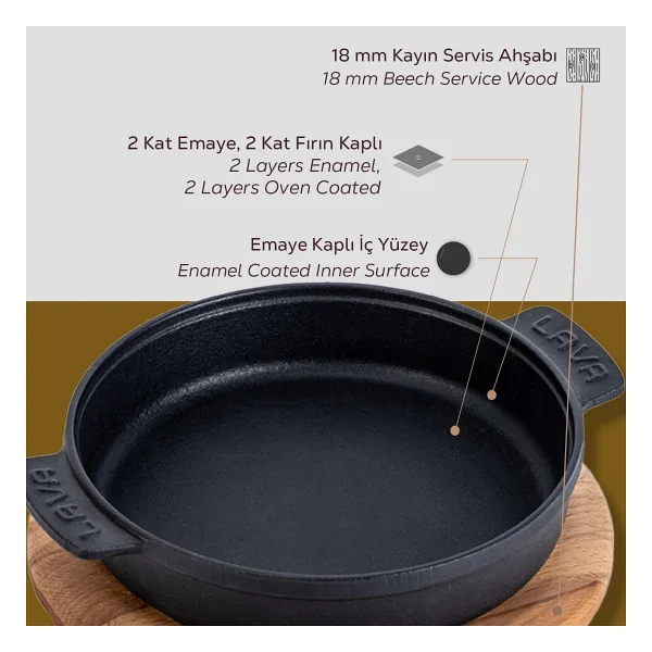 Lava Ahşap Altlıklı 14 cm Döküm Güveç Kabı - Görsel 4
