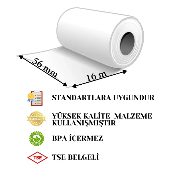 Pos Kağıdı Yazarkasa Termal Rulo 56MM x 16MT 1000 Li Paket - Beyaz - Görsel 4