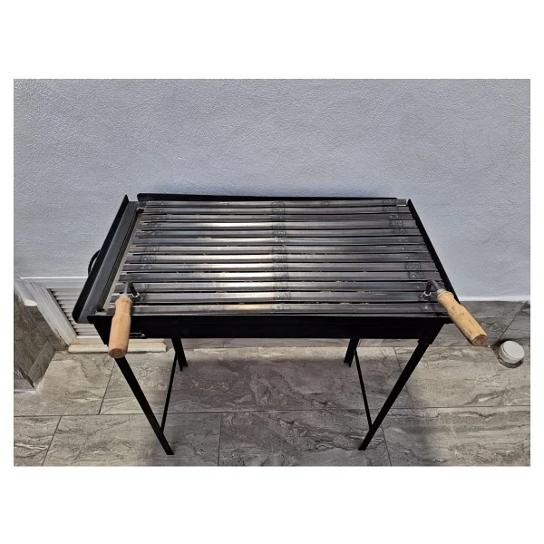İklim Ayaklı Demir Mangal 40X70 Yerden Yüksekliği 75 cm Seyyar Portatif Oluklu Izgara - Görsel 4