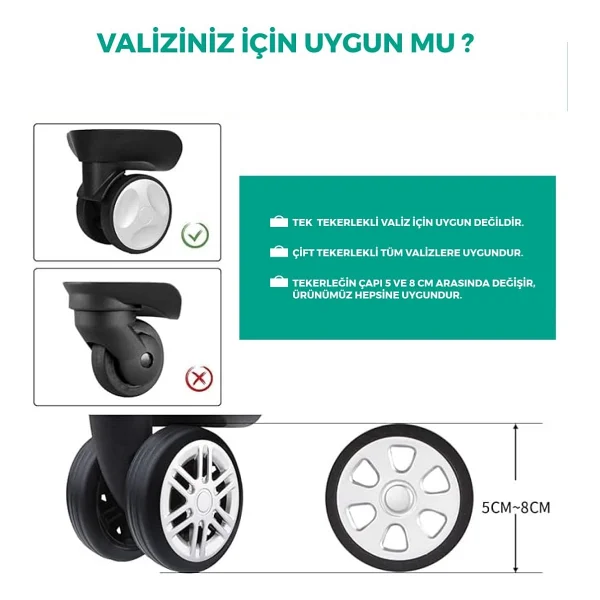 Trink Çanta Silikon Bavul Valiz Tekerlek Koruyucu 8 Adet ( Siyah ) - Görsel 6