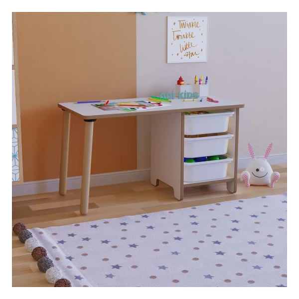OBİ Atölye Oyun & Aktivite Masası 90x45 Cm Oyuncak Dolabı 3 Sepetli Çocuk Çalışma Masası Oyun Masası - Beyaz - Görsel 5