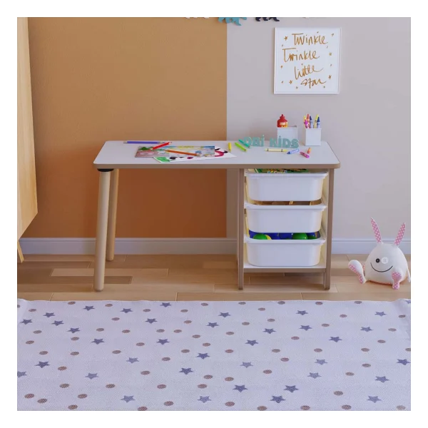 OBİ Atölye Oyun & Aktivite Masası 90x45 Cm Oyuncak Dolabı 3 Sepetli Çocuk Çalışma Masası Oyun Masası - Beyaz - Görsel 2
