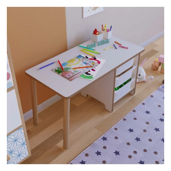 OBİ Atölye Oyun & Aktivite Masası 90x45 Cm Oyuncak Dolabı 3 Sepetli Çocuk Çalışma Masası Oyun Masası - Beyaz - Görsel 3