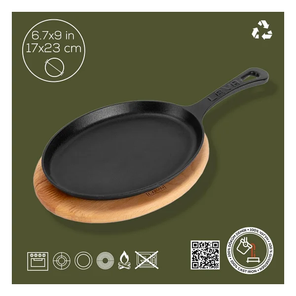 Lava Altlıklı 17x23 cm Döküm Fajita Tava - Görsel 2