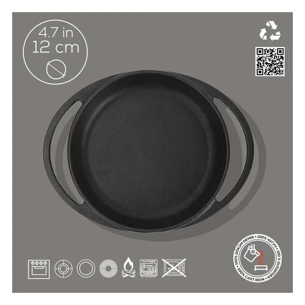 Lava Yekpare Kulpu Yuvarlak 12 cm Demir Döküm Sahan - Görsel 4