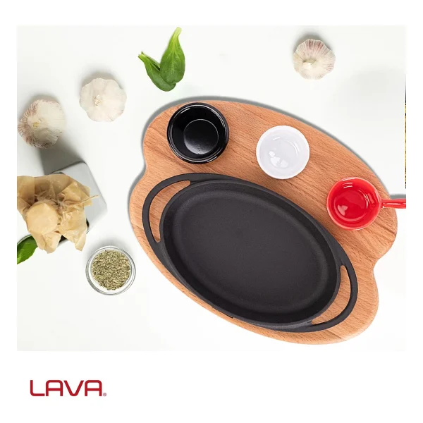 Lava Oval Ahşap Altlıklı 21x14 cm Demir Döküm Sahan - Görsel 5