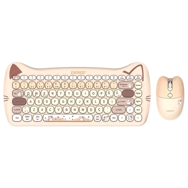 Everest Catty Mini KM-6285 Bej TKL Kablosuz Klavye Mouse Seti - Görsel 7