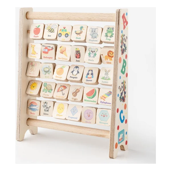 Montessori Ahşap Alfabe Abaküs / 3+ Yaş / Renkli Harfler, Şekiller ve Görseller / Eğitici, Öğretici ve Güvenli Çocuk Oyuncağı - Görsel 3