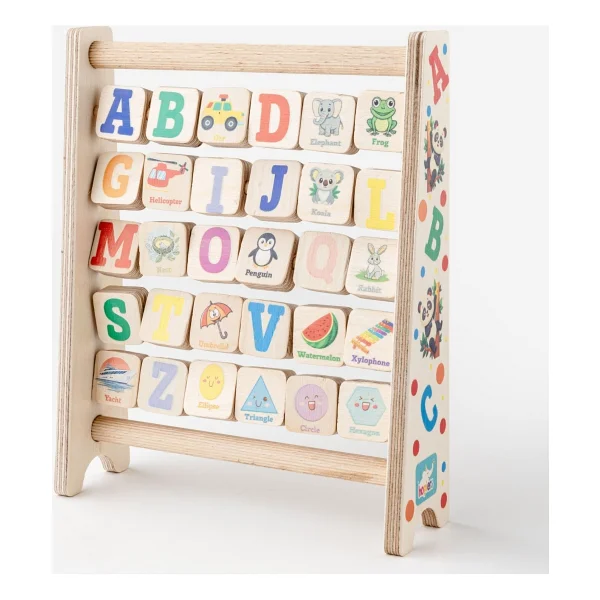 Montessori Ahşap Alfabe Abaküs / 3+ Yaş / Renkli Harfler, Şekiller ve Görseller / Eğitici, Öğretici ve Güvenli Çocuk Oyuncağı - Görsel 4