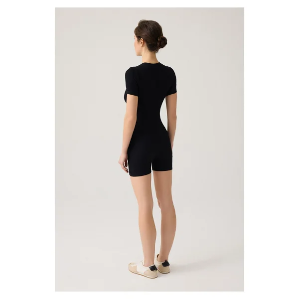 Los Ojos Siyah Fitilli Kısa Kollu Kısa Tulum Short Romper - Görsel 5