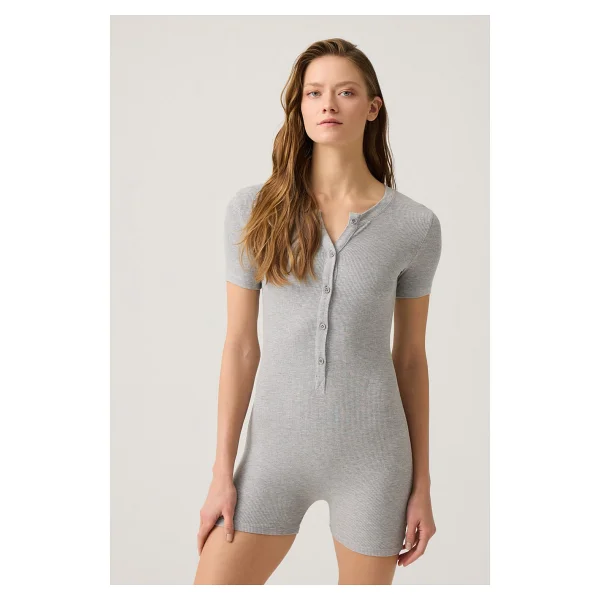 Los Ojos Siyah Fitilli Kısa Kollu Kısa Tulum Short Romper - Görsel 8