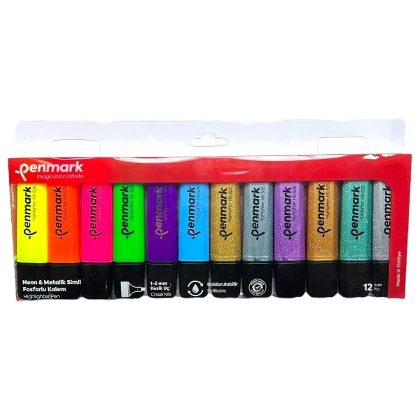 Penmark 6 Neon + 6 Simli Renk 12'li Fosforlu Kalem - Görsel 3