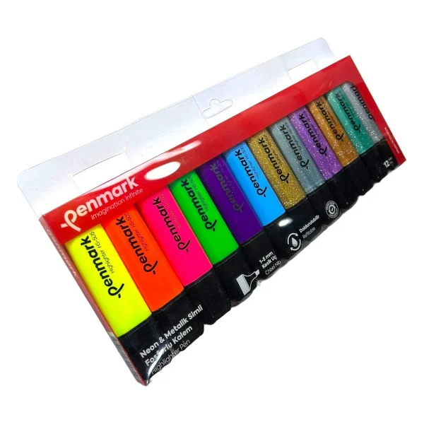 Penmark 6 Neon + 6 Simli Renk 12'li Fosforlu Kalem - Görsel 5