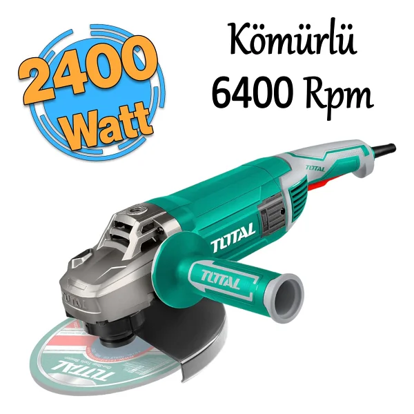 Total Elektrikli Büyük Avuç Taşlama Spiral Makinesi 2400 W 6400 Rpm Kömürlü M14 Mil 230 Mm Disk Çapı - Görsel 6