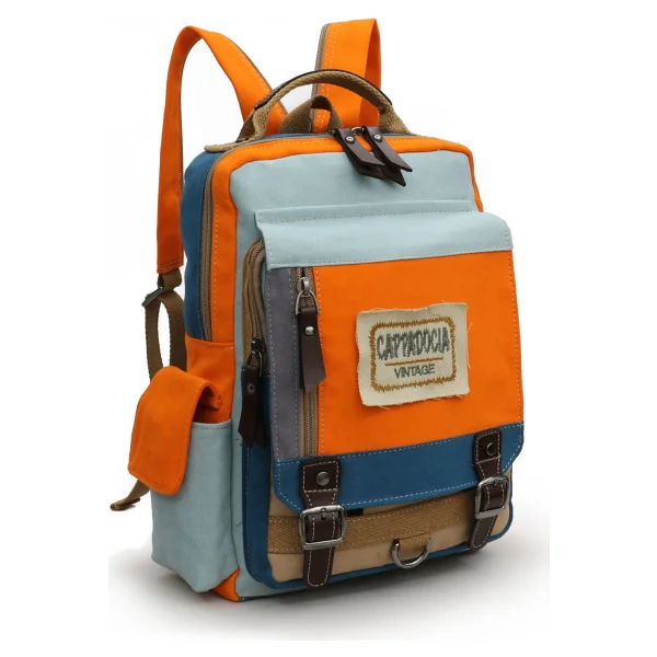 Cappadocia Vintage 4012 Çok Fonksiyonlu Sırt Çantası, 14 inç Laptop, Günlük, Postacı Çantası Yumuşak Dokulu Pamuk Gabardin (Kahverengi Kırmızı Sarı) - Görsel 8
